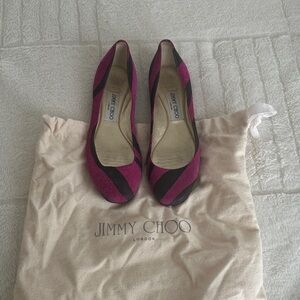 Jimmy Choo Fuchsia and Black Flats